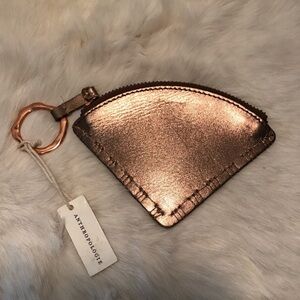Anthropologie Rose Gold Leather Coin Purse Key Fob